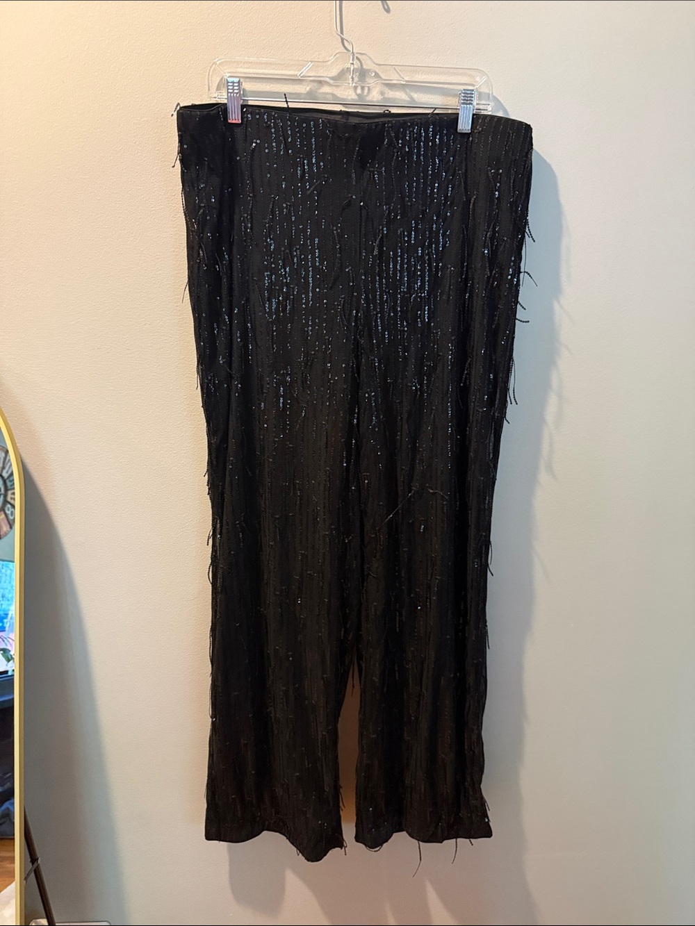 H&M Black Ribbed Sequin and Fringe Pants